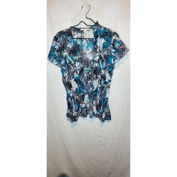 Dress Barn Multicolor Sheer Short Sleeve Cover Up Blouse Tie Front Size Large - Picture 1 of 3